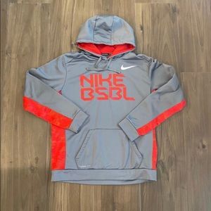 NIKE hoodie sweatshirt - BSBL (baseball) logo - gray - size L